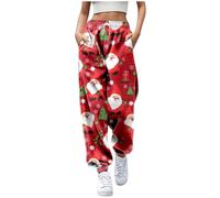 Pantalon NoëL Femme Grande Taille Hiver Pantalon Sport Taille Haute Femme Dessins AniméS Chic Elegant ImpriméS Minceur Confort Baggy Festival (Red, XXL)