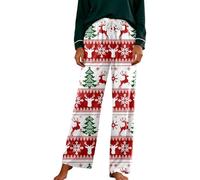 Pantalon Noel Femme Père Noël Ample Confort Maintien Forme Durable Joyeux Imprimé Vêtement Vacances Coton Respirant De Fête Hiver Molleton Chaud