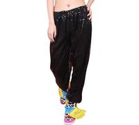 Pantalon noir avec trous pour femme - Carnaval - Paillettes - Paillettes - Pantalon de jogging - Décontracté - Pantalon fin - Pour fête, discothèque, hip-hop - Danse - Costume de VTT, Noir , M