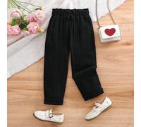Pantalon noir plissé à la taille avec nœud, polyvalent et décontracté. Convient pour le printemps, l'été, l'automne et l'hiver, pour les occasions décontractées 6Y,7Y,4Y,5Y,3-4YUnicoloreCoton