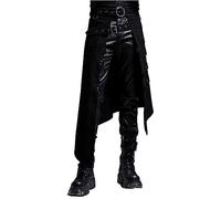Pantalon noir pour homme - Style punk steam - Style gothique - Asymétrique - Style steampunk gothique médiéval - Vintage - Avec boucle et ceinture, Noir , XS