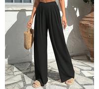Pantalon noir unicolore polyvalent avec détail de ceinture, style décontracté droit chic pour femme de petite taille Petite XS,Petite S,Petite M,Petite LUnicolorePolyester