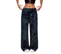 Pantalon Paillette Femme De Soirée Cocktail Strass Disco Métallique Droit Legging Noir Chic Et Elegant Vetement Annee 80 Tenue Style Décontracté Éléphant Déguisement Année Long Extensible Carnaval