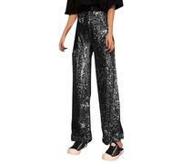 Pantalon Paillette Femme De Soirée Cocktail Strass Disco Métallique Droit Legging Noir Chic Et Elegant Vetement Annee 80 Tenue Style Décontracté Éléphant Déguisement Année Long Extensible Carnaval