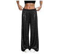 Pantalon Paillette Femme Disco Brillant Jambes Larges Pantalons Taille Basse Rétro Décontracté Pantalon de Soirée Clubwear Streetwear Baggy Femmes Soirées Danse Hip Hop Jazz Pants de Carnaval