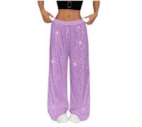Pantalon Paillette Femme Disco Brillant Jambes Larges Pantalons Taille Basse Rétro Décontracté Pantalon de Soirée Cocktail Clubwear Streetwear Baggy Femmes Soirées Danse Hip Hop Jazz Pants de Noel