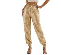 Pantalon Paillette Femme Disco Brillant Pantalons de Noel Taille Basse Rétro Décontracté Bas de Jogging Pantalon de Soirée Cocktail Clubwear Streetwear Baggy Femmes Soirées Danse Hip Hop Jazz Pants