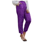 Pantalon Paillette Femme Pantalon Jogging Femme Carnaval Brillant Pantalons À Revers Taille Elastique SurvêTement Poches Cocktail Couleur Chic Pantalons SoiréE À ThèMe Streetwear FêTe Pant S-Xxl