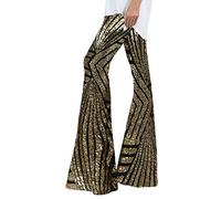 Pantalon Paillettes Haute Taille Métallisé de Femme - Jambe Large Évasé Brillant pour Disco Danse Hip Hop Jazz Soirée Cocktail Clubwear