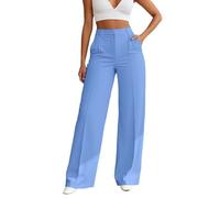 Pantalon Palazzo 2025 pour femme - Jambe large - Taille haute - Pantalon de travail habillé avec poches, bleu ciel, XL