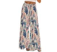 Pantalon palazzo à jambes larges pour femme - Motif floral bohème - Pour l'été 2025 - Pantalon fluide et décontracté pour les vacances et la plage, rose, M