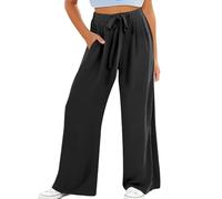 Pantalon palazzo à jambes larges pour filles - Taille haute - Pantalon décontracté ample pour la plage, les voyages, les vacances - Pantalon de costume pour filles (noir, 12 à 13 ans)