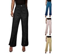 Pantalon palazzo à paillettes pour femme - Pantalon évasé taille haute avec fermeture éclair ample confortable et scintillant - Pantalon de soirée ample et ample à jambe droite, rose, XL
