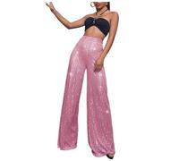 Pantalon palazzo à paillettes taille haute pour femme, pantalon de fête scintillant, leggings de club, pantalon long, rose, 3XL