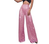 Pantalon palazzo à paillettes taille haute pour femme, pantalon long pour fête, club, leggings larges, rose, 3XL