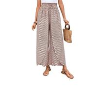 Pantalon palazzo à taille haute pour femme - Jambes larges - Imprimé floral - Léger - Ajustement ample - Ceinture élastique, Teint, 31-35