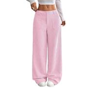 Pantalon palazzo ample en velours côtelé pour femme, décontracté et confortable avec poches, rose, S