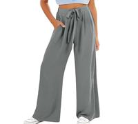 Pantalon palazzo décontracté à jambes larges avec cordon de serrage taille haute et poches pour tout-petits filles pour le salon, la plage, les voyages, les vacances, vêtements d'extérieur, gris, 8-9