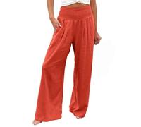 Pantalon Palazzo en coton et lin pour femme - Coupe ample - Style bohème - Taille haute - Décontracté - Taille haute - Pour l'été, la plage, les voyages, les vacances, Orange, XL