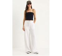 Pantalon Palazzo en lin avec poches à taille élastique Bianco S