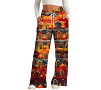 Pantalon Palazzo pour femme - Jambe large - Pantalon d'Halloween - Léger - Baggy Jogging Yoga - Taille haute - Lounge & Activewear - Funny Pumpkin Ghost Graphic Rave Fashion Bottoms with Pockets