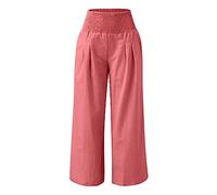 Pantalon Palazzo pour femme - Taille haute et jambe large - Fumé - Taille élastique - Ample - Confortable - Décontracté - Avec poches - Avec chaîne - Pour femme, Orange, XXL