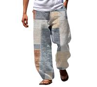 Pantalon patchwork multicolore pour homme - Imprimé 3D - Pantalon de plage baggy respirant - Pantalon d'été léger - Long confortable - Jambe droite - Pantalon de plage - Loisirs - Pantalon