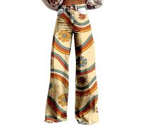 Pantalon Patte D'elephant Femme Pantalon à Jambes Larges pour Femmes, imprimé Floral Vintage, Taille Haute, Droit, Extensible, avec Poches Les Vetement pour Femme Vetement Fete Femme (Beige, M)