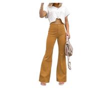 Pantalon Patte D'Elephant Femme Printemps Automne Femmes Solide Taille Moyenne Mince Micro Cloche Bas Velours côtelé Pantalon de survêtement décontracté(Sunflower Color,M)