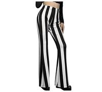 Pantalon patte d'elephant femme taille haute pantalon rayé noir et blanc classiques pantalon chic femme stretch push up fesse sexy pantalon flare jambe large clubwear disco de fête (Black, XXL)