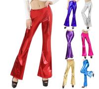 Pantalon Patte d'Eléphant Paillette Femme Taille Elastique Brillant Tendance Disco Pantalons de Soirée Cocktail Chic Paillettes Pantalons Pattes d´Éléphant Haute Vintage Danse Bal