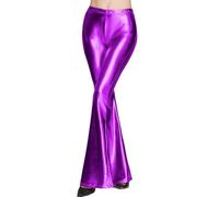 Pantalon Pattes D'Éléphant Métallisé Femme, Taille Haute, Legging De Soirée, Pailleté, Taille Élastique, Similicuir Extensible, Style Disco Années 70, Jambes Pattes D'Éléphant, Danse, Rock, Carnaval