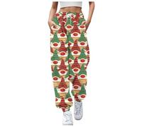 Pantalon Pere Noel Adulte,Pantalon décontracté pour Femme - Style décontracté et Milieu saisonnier sans Logo ni détails Techniques spécifiques (Green, S)