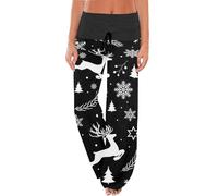 Pantalon Pere Noel,Pantalon Long décontracté Taille Haute à Lacets pour Femme - Style Quotidien et imprimé Festif sans souci de Couleur ni Taille (Black, M)