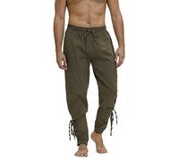 Pantalon Pirate Homme Deguisement Renaissance Médiévaux Pantalons et Vikings avec des C?tés Pantalon Halloween Costume Vert armée 2XL