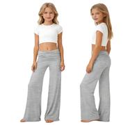 Pantalon pliant corail pour filles - Leggings de yoga pliants pour adolescentes Y2K - Jambe large taille froncée - Joggeurs enfants - Pantalon palazzo évasé - Pantalon tendance plissé école
