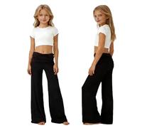 Pantalon pliant corail pour filles - Leggings de yoga pliants pour adolescentes Y2K - Jambe large taille froncée - Joggeurs enfants - Pantalon palazzo évasé - Pantalon tendance plissé école