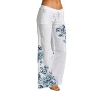 Pantalon plissé à jambe large pour femme - Pantalon décontracté taille haute - Coupe ample pour le printemps et l'été - Pantalon de marche décontracté - Pantalon de jogging, bleu ciel, L
