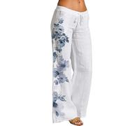 Pantalon plissé à jambe large pour femme - Pantalon décontracté taille haute - Coupe ample pour le printemps et l'été - Pantalon de marche décontracté - Pantalon de jogging, bleu clair, S