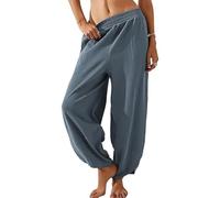 Pantalon portefeuille Thneed - Pantalon de plage en coton - Taille élastique - Jambes larges, gris/bleu, L