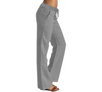 Pantalon pour femme avec élastique - Jambes élégantes - Taille élastique - Cordon de serrage - Pantalon long confortable et solide avec pantalon de VTT pour femme 3/4, gris, L