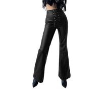 Pantalon pour femme effet mouillé Bootcut - Aspect cuir synthétique - Taille haute - Pantalon évasé en cuir synthétique - Pantalon rétro disco années 70s 80s, A2 noir., S