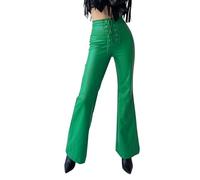 Pantalon pour femme effet mouillé Bootcut - Aspect cuir synthétique - Taille haute - Pantalon évasé en cuir synthétique - Pantalon rétro disco années 70s 80s, A1 vert., S