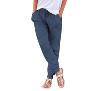 Pantalon pour femme en coton extensible avec poches - Ceinture en jean pour femme - Entraînement décontracté - Cuir actif - Compression en lin, noir foncé, S