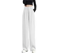 Pantalon pour femme - Jambe large - Taille haute élastique dans le dos - Pantalon de travail long et droit pour l'été, blanc, XL