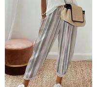 Pantalon pour femme Polyester Rayure Imprimée Confort Pantalon(C XL) | Taille élastique ajustable, poche pratique, coupe large fluide, tissu léger, idéal confort quotidien