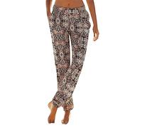 Pantalon pour femme - Taille extensible - Broderie - Respirant - Pour escalade - Fleuri - Formelle - En coton - Coupe ajustée - Pour l'été, multicolore, S