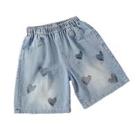 Pantalon pour Filles,Short en Jean pour Fille avec Taille élastique, Jean Court déchiré d'été avec Poches, Short pour Enfant