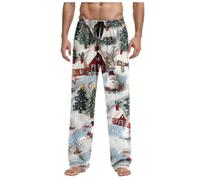 Pantalon pour Homme Noël Imprimé Coton Chaud Blanc Rouge Mode Décontracté Pantalons Hommes Droit Polaire Épaissi Hiver Automne avec Cordon de Serrage Slim Fit Men Pants avec Poche (Green, XXL)