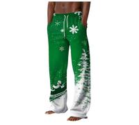Pantalon Pour Homme Rouge Blanc Droit Coton Chaud Mode Décontracté Pantalons Hommes Noël Imprimé Polaire Épaissi Hiver Automne Avec Cordon de Serrage Ajustée Men Registre Public Joggeurs (Green, L)